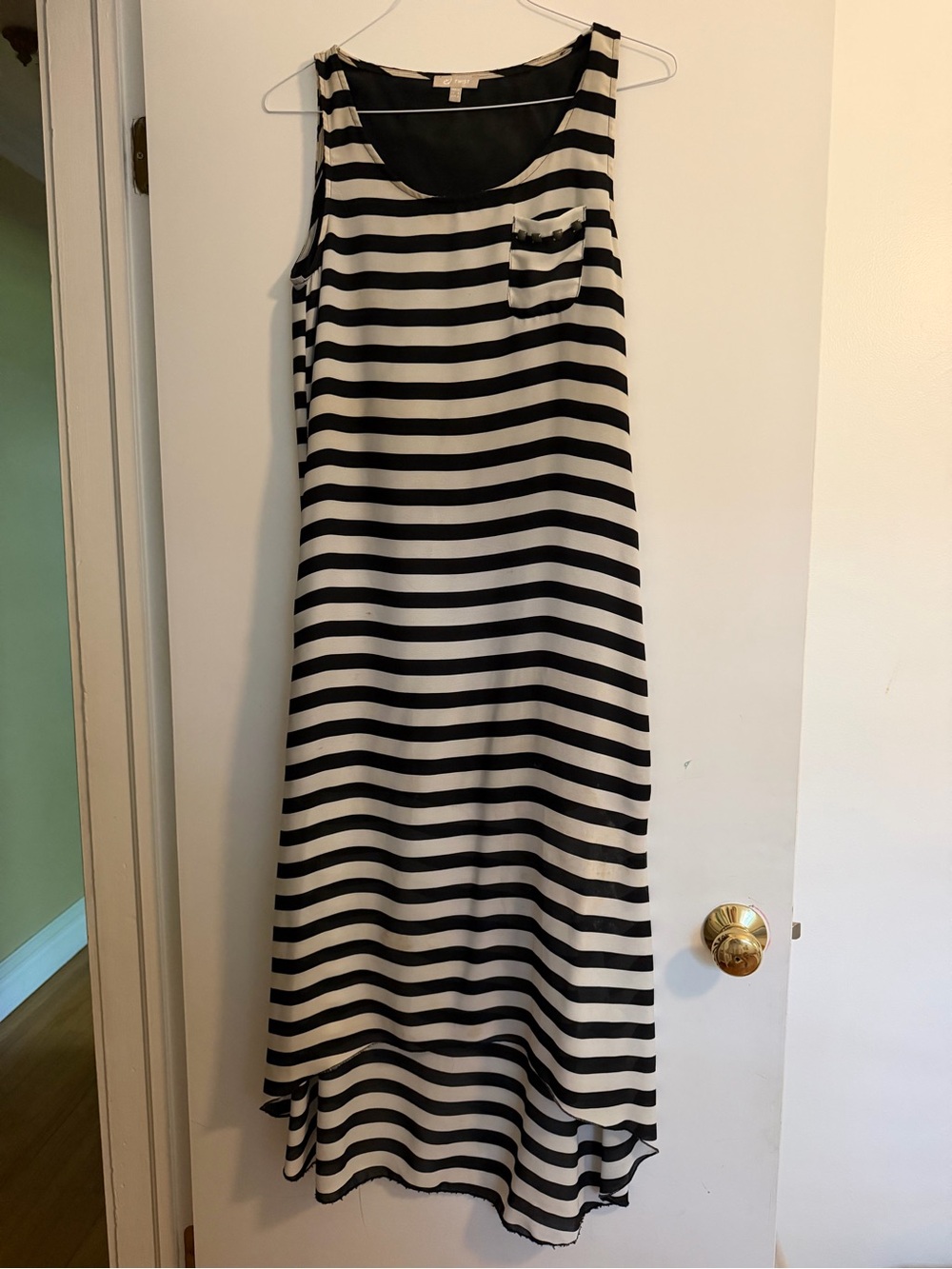 TWIST Black and White Striped Maxi Dress with Pocket Detail